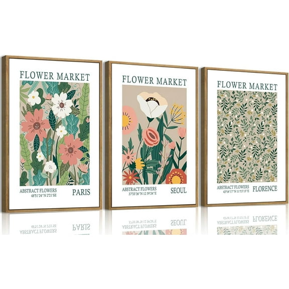 FCCUYE 3 Piece Flower Market Canvas Wall Art|d,Boho Floral Wall Art,Abstract Botanical Wall Decor,Green Wildflower Modern Minimalist Paintings For Living Room Bedroom Bathroom 12x16in
