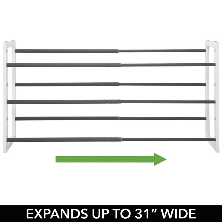 mDesign Metal 3 Tier Adjustable/Expandable Shoe and Boot Rack - White/Gray