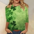 thumbnail image 1 of Xuyuer Womens 3/4 Sleeve St. Patrick's Day T-Shirts Crew Neck Spring Graphic Tee Tops Cute Tunic Tops Basic Tees Blouses Business Work Casual Tee Top Printed Graphic Tee Tops, 1 of 5