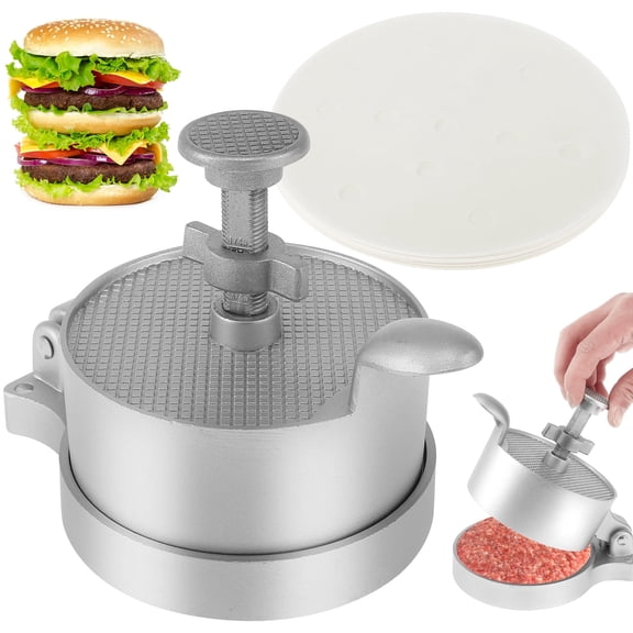 Evjurcn Burger Press with 100 Patty Paper Adjustable Thickness Hamburger Press Patty Maker Non-Stick Hamburger Patty Maker Mold Aluminum Alloy Burger Press Patty Maker for Grilling and Cooking