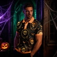 thumbnail image 2 of JULMCOMO Halloween Polo Shirts for Men Pumpkin Skull Spider Web Print Short Sleeve Collared Trendy Loose Fit Golf Shirts Party Graphic Tees Coffee L, 2 of 9