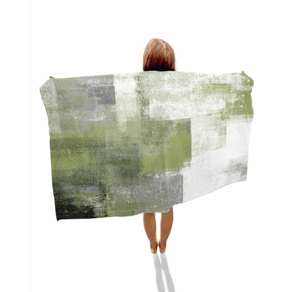 Sage Green Ombre Beach Towels Oversized Super Absorbent, Vintage Shabby Abstract Plaid Art Lightweight Bath Towel Quick Dry Sets For Bathroom/Pool/Rv Camping/Beach Play/Gym Room/Picnic 30"x60"