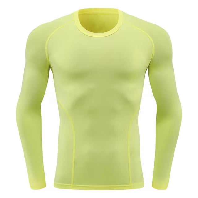 Lovzfmll Haut de Compression à Manches Longues Couleur Unie Mode Décontractée pour Hommes, Couche de Base Haute Élasticité Sport de Course en Plein Air Jaune, 3TG