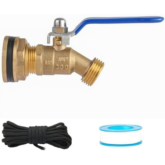 Brass Rain Barrel Spigot Kit. 55 Gallon Water Tank Faucet, Bulkhead Valve for Outdoor Plastic Bucket rainwater Drum gal Container downspout Collector in Garden, 1 inch O.D. Inlet GHT3/4 Outlet