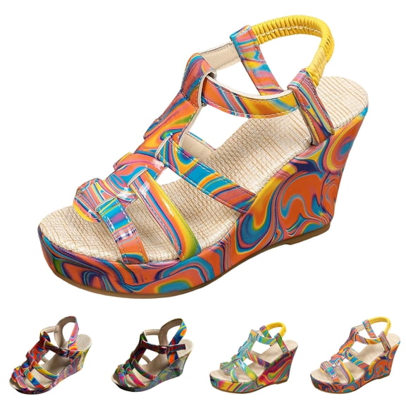 Modisza Platform Wedge Sandals Open Toe Slingback Dress Shoes High Wedges Party Slides Colorful Summer Vacation Sandal Blue size 6