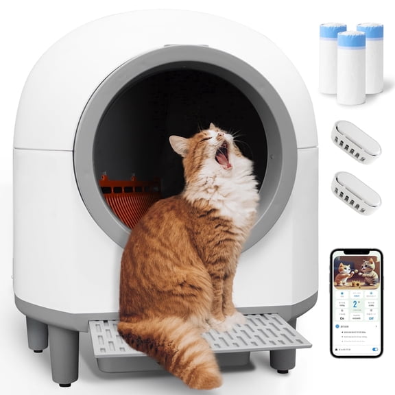 Smart Self-Cleaning Cat Litter Box with APP Control & Odor-Free Technology, Automatic Litter Box for Cats (Remote Monitoring) Cat Litter Box with Litter Control Pedal