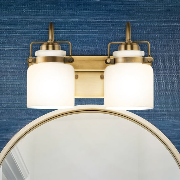 Luxury Transitional Bath Light, Small Size: 9.125''H x 7.125''W, with Modern Farmhouse Style Elements, Vintage Brass Finish, UHP4544 from the Bowman Collection by Urban Ambiance