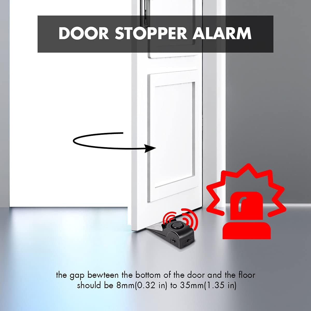 2 Pack Door Alarms for Home Security, Intruder Alert, Floor Wedge Siren Door Stop Alarm for Traveling Hotel (Black )
