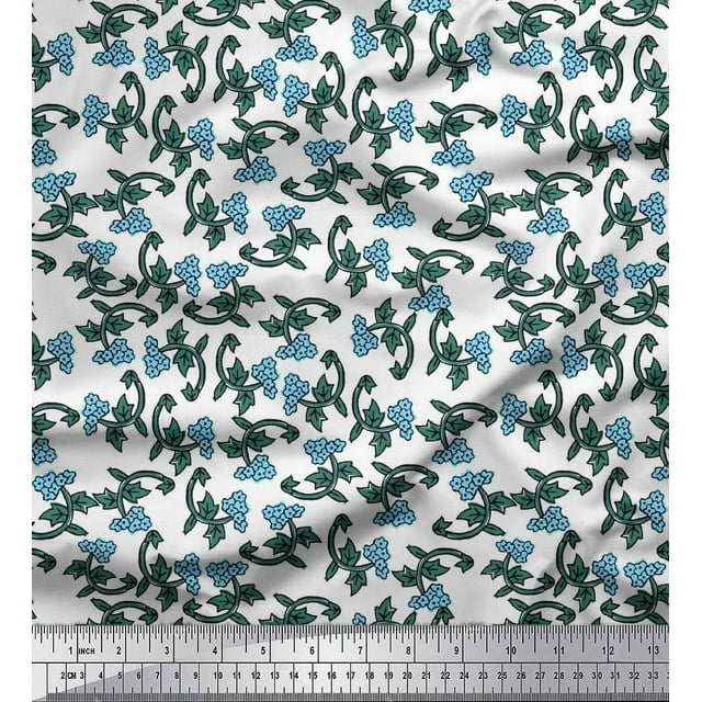 Soimoi Satin Silk Fabric Leaves & Floral Block Fabric Prints by Yard 42 Inch Wide