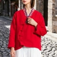 thumbnail image 4 of Jacket for Women V Neck Long Sleeve Vintage Ethnic Style Frog Button Closure Embroidered Trim Loose Fit Casual Outerwear, 4 of 5