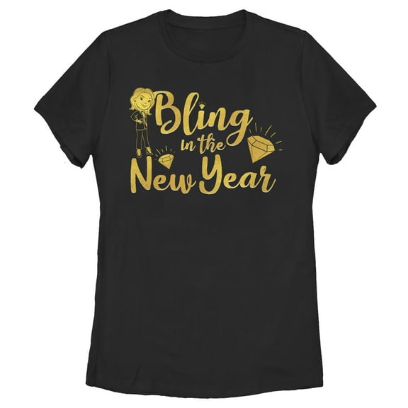 Women's Monopoly Bling in the New Year  Graphic Tee Black Large