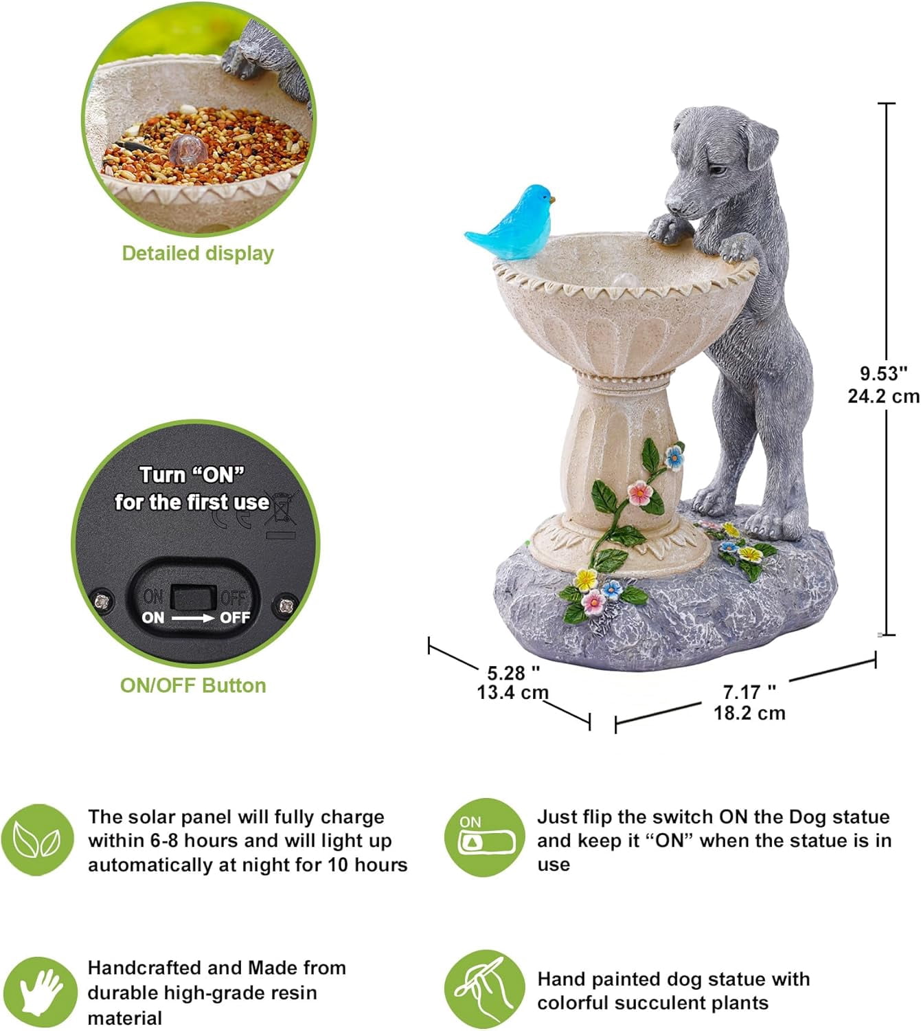 Outdoor Yard Patio Balcony Art, Solar Cat Statue for Garden Decor: IP44 Weatherproof Resin with Automatic Lighting, No Installation – Birthday Gifts for Bird Lovers, Mom, Grandma, Women