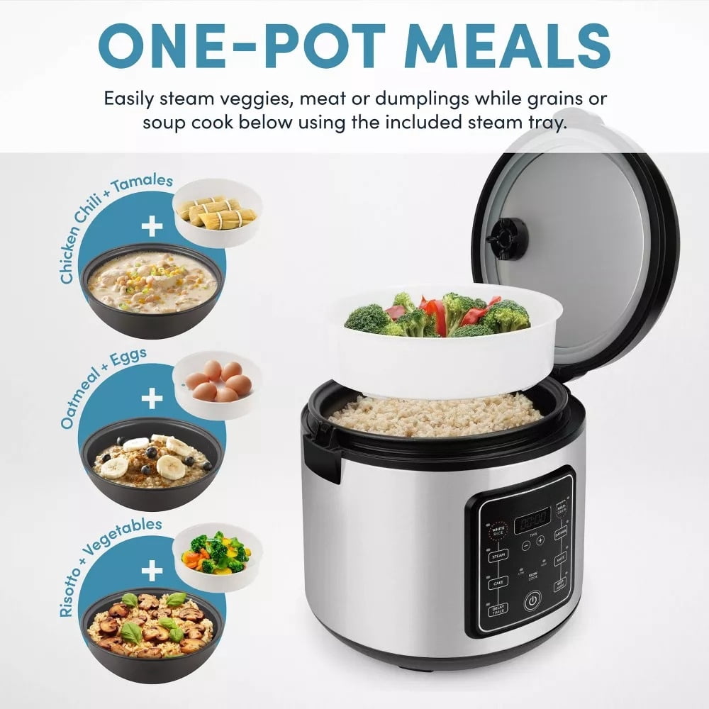 20 Cup Digital Multicooker & Rice Cooker - Stainless Steel, 5 Settings, Auto Keep Warm, Nonstick, 700W