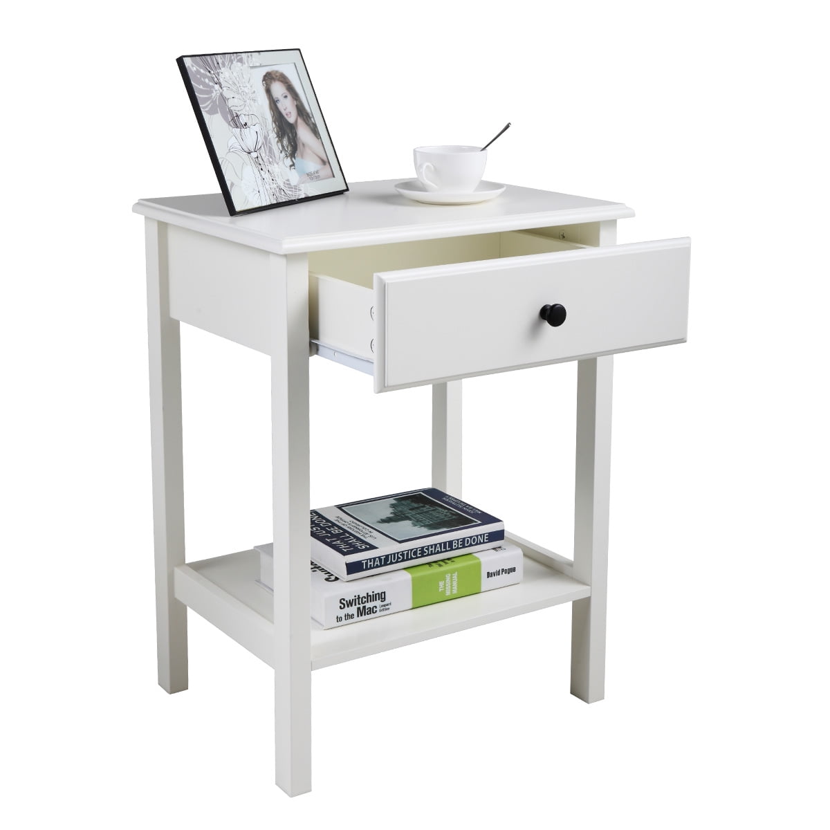 Lowestbest 23.6 Inch Modern Wood Bedside Table, Simple Nightstand End Table, Storage Cabinet with Shelf and Drawer, 2PCS Lowestbest 23.6 Inch Modern Wood Bedside Table, Simple Nightstand End Table, Storage Cabinet with Shelf and Drawer, 2PCS