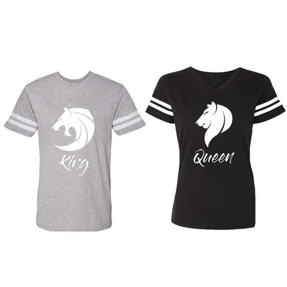 Tiger King Queen Matching Couple Cotton Jerseys (Men Heather / Women Black) (Men S / Women S)