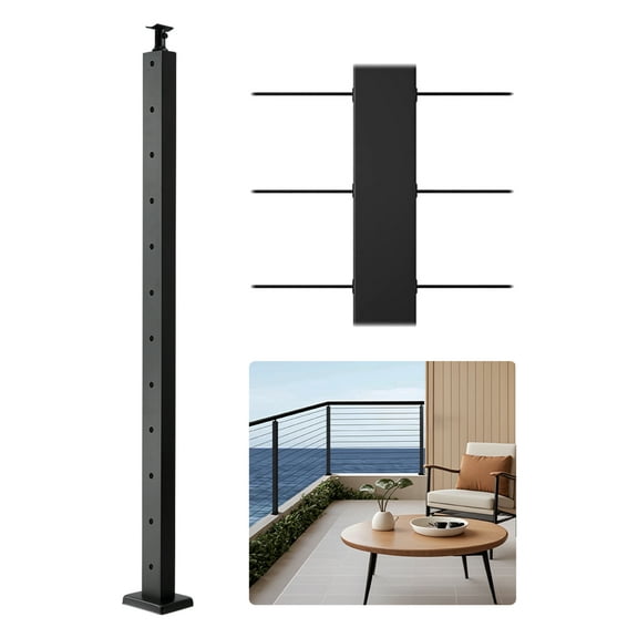 VEVOR Cable Railing Post, 42x1x2 Inch Level Deck Stair Posts, 1-Pack Stainless Steel Cable Handrail Post, Pre-Drilled Pickets with Mounting Bracket Stair Railing Kit, Black, 1JZLGZXHS1063GGTD001V0