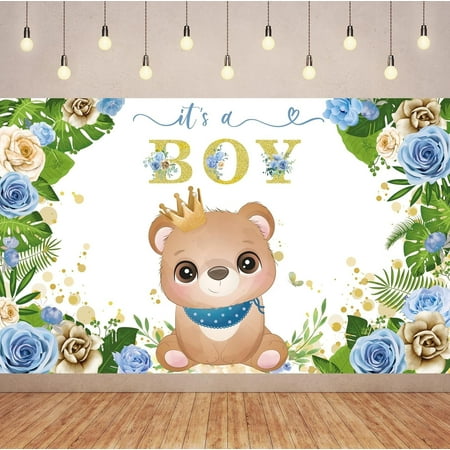 Cute Bear It‘s a Boy Baby Shower Backdrop Baby Boy Photography Background,Baby Boy Panda Baby Shower Party Cake Table Decoration Banner Photo Booth Props