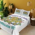 thumbnail image 2 of Ambesonne Emoji Fitted & Top Sheet Set with Shams, Hippie Floral Faces Saying, Lavender Seafoam Mustard, 2 of 5
