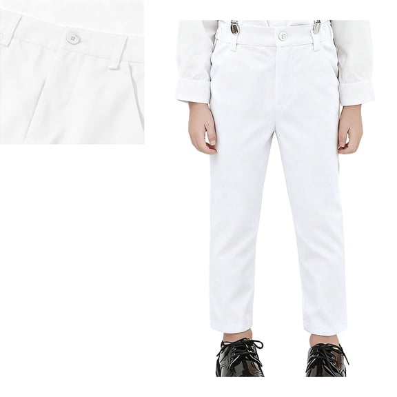 Kids School Uniforms Girls Dress Pants Elastic Waist Stretch Pants with Pockets Boys White Uniform Pants Back To School Chino Pants Boys 4-5 Years