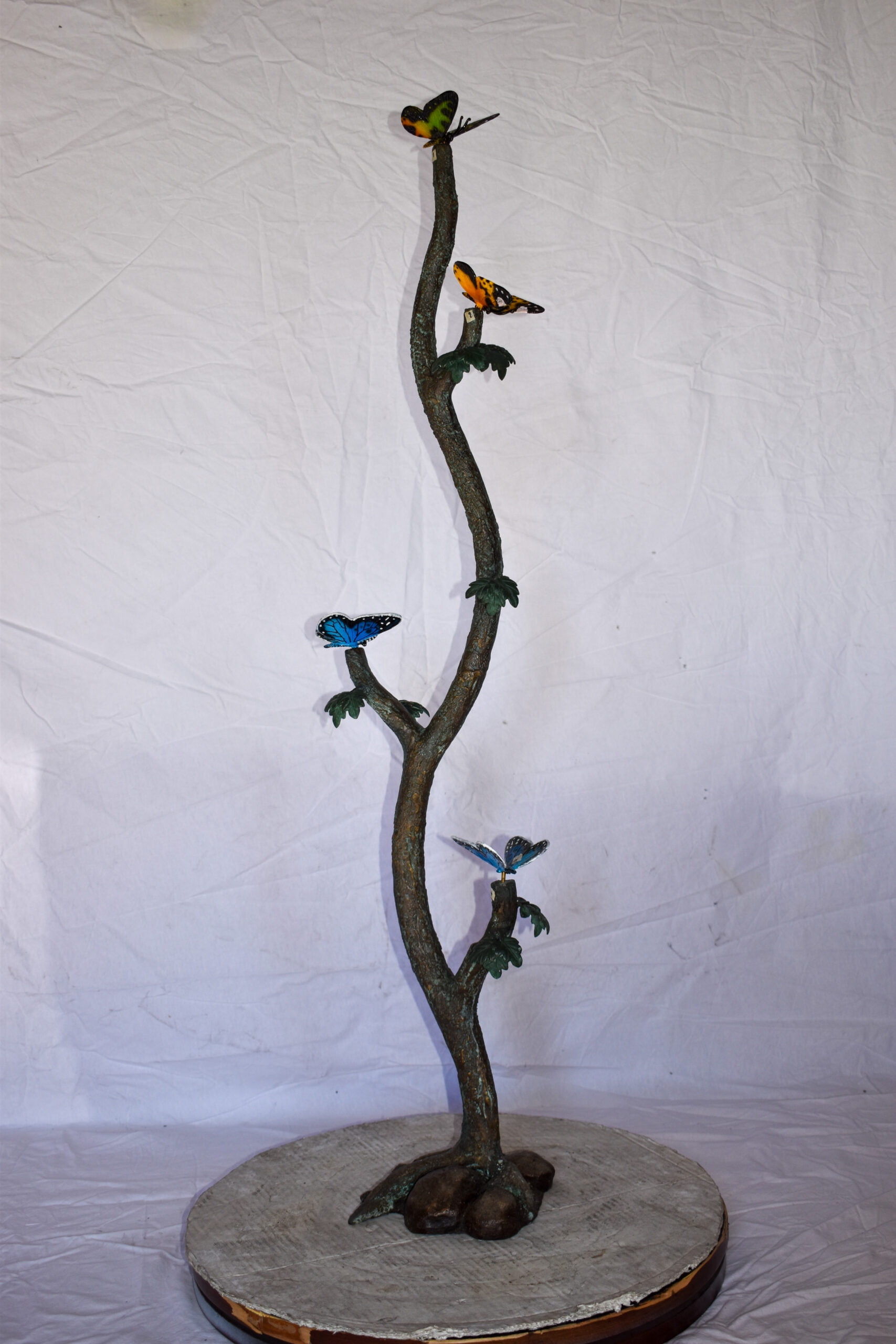 Nifao Four Butterflies on A Tree Branch Bronze Statue – Outdoor Garden Decor Sculpture, 7"L x 9"W x 50"H