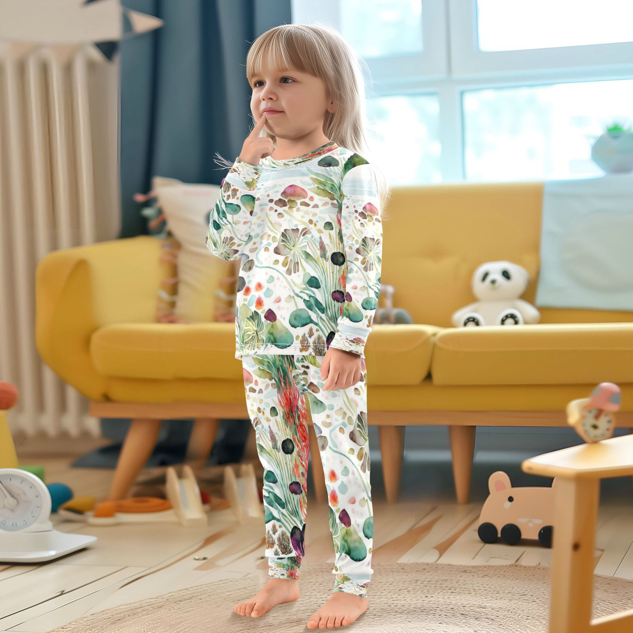 RMDQTR Cotton Pajama Set - 95% Cotton Soft Breathable Elastic Waist Round Neck Sleepwear for 18M-8Y Pondside Chandelier Fusang
