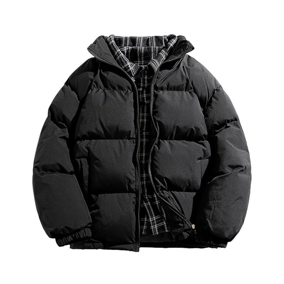 Pisexur Mens Winter Jacket Men's Solid Color Zipper Plaid Fabric Splicing Winter Warm Cotton Jacket Long Sleeve Parkas Mens Puffer Jacket Winter Coats for Men Plus Size Jackets
