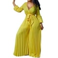 thumbnail image 2 of WTXUE Jumpsuits, Skort Long Sleeve A-Line V-Neck, Trousers Trousers Solid Vestidos Casuales Para Mujer Verano Maxi Women's Plus, Yellow Size 4XL, 2 of 9