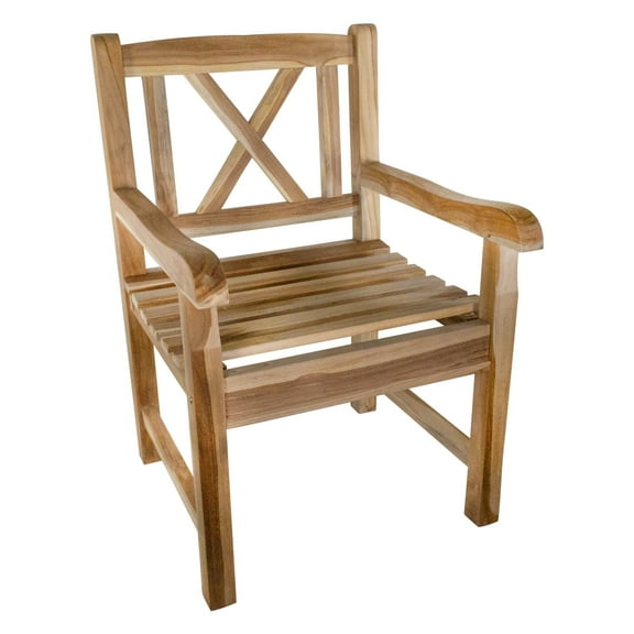 Nordic Style Teak Outdoor Natural Dining Chair with Arm Rests - 25.98" D x 23.62" W x 36.22" H