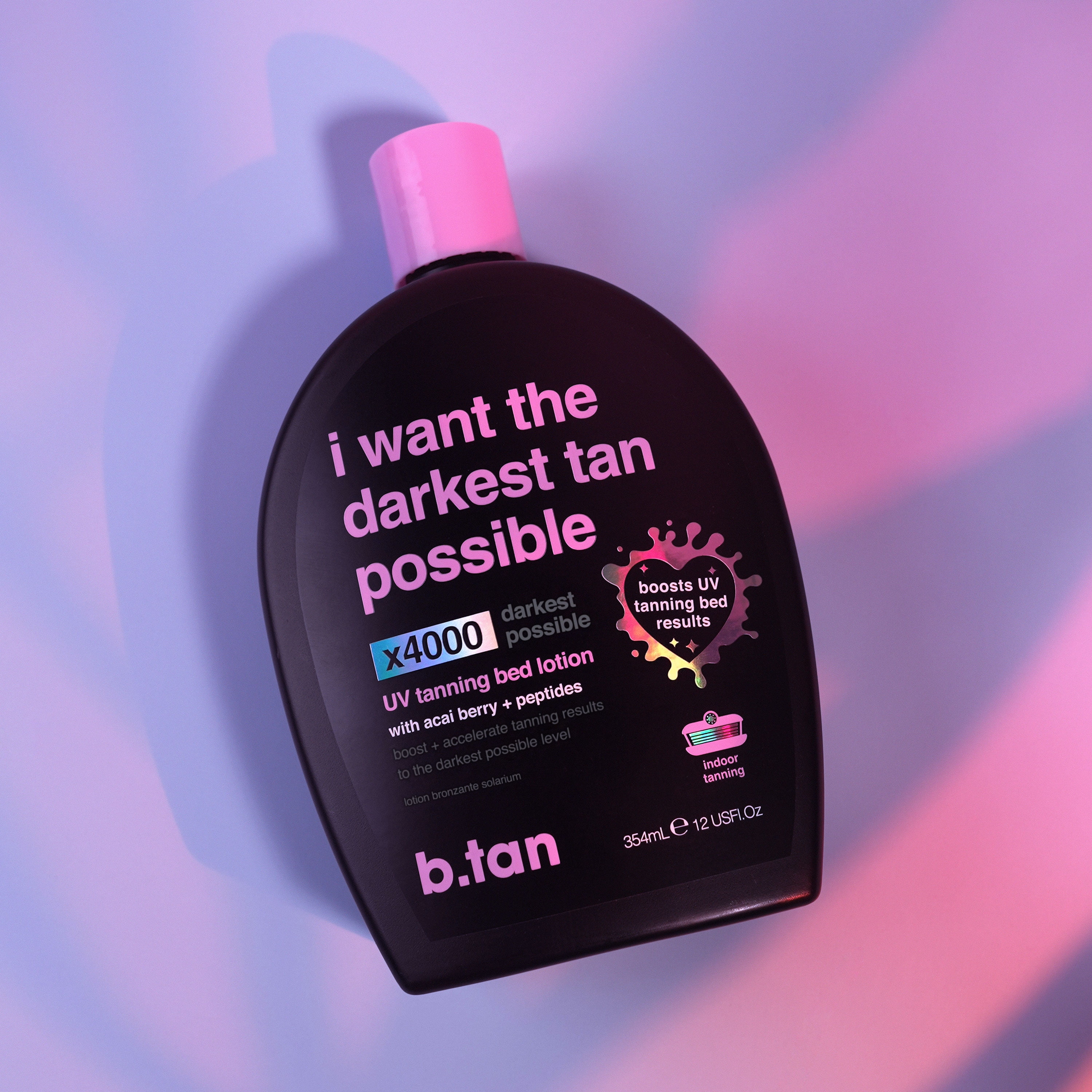 b.tan UV Tanning Bed Lotion | I Want The Darkest Tan Possible - x4000 Tan Intensifiers, Indoor & Outdoor Tan Accelerator, Best Browning Lotion, 12 fl oz