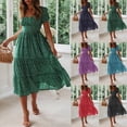 thumbnail image 4 of kamemir Plus Size Dresses for Curvy Women Sexy Womens Square Neck Polka Dot Short Sleeve Ruffle Swing Dress(X-Green,L), 4 of 6