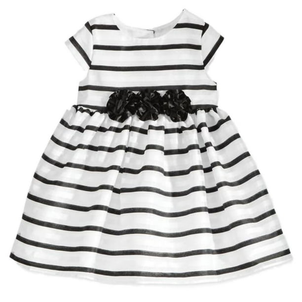 Marmellata Infant Girls Black & White Striped Holiday Christmas Party Dress  18M 