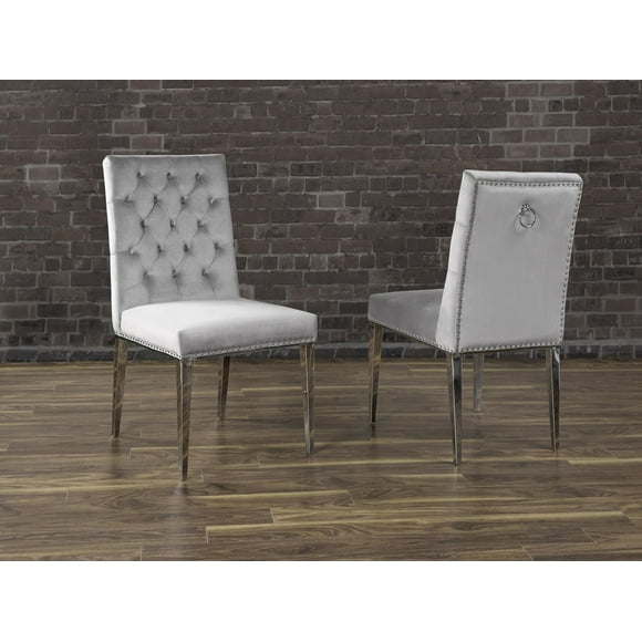 Chaise en velours touffeté Regan K-LIVING en gris avec pieds en acier inoxydable (Ensemble de 2)