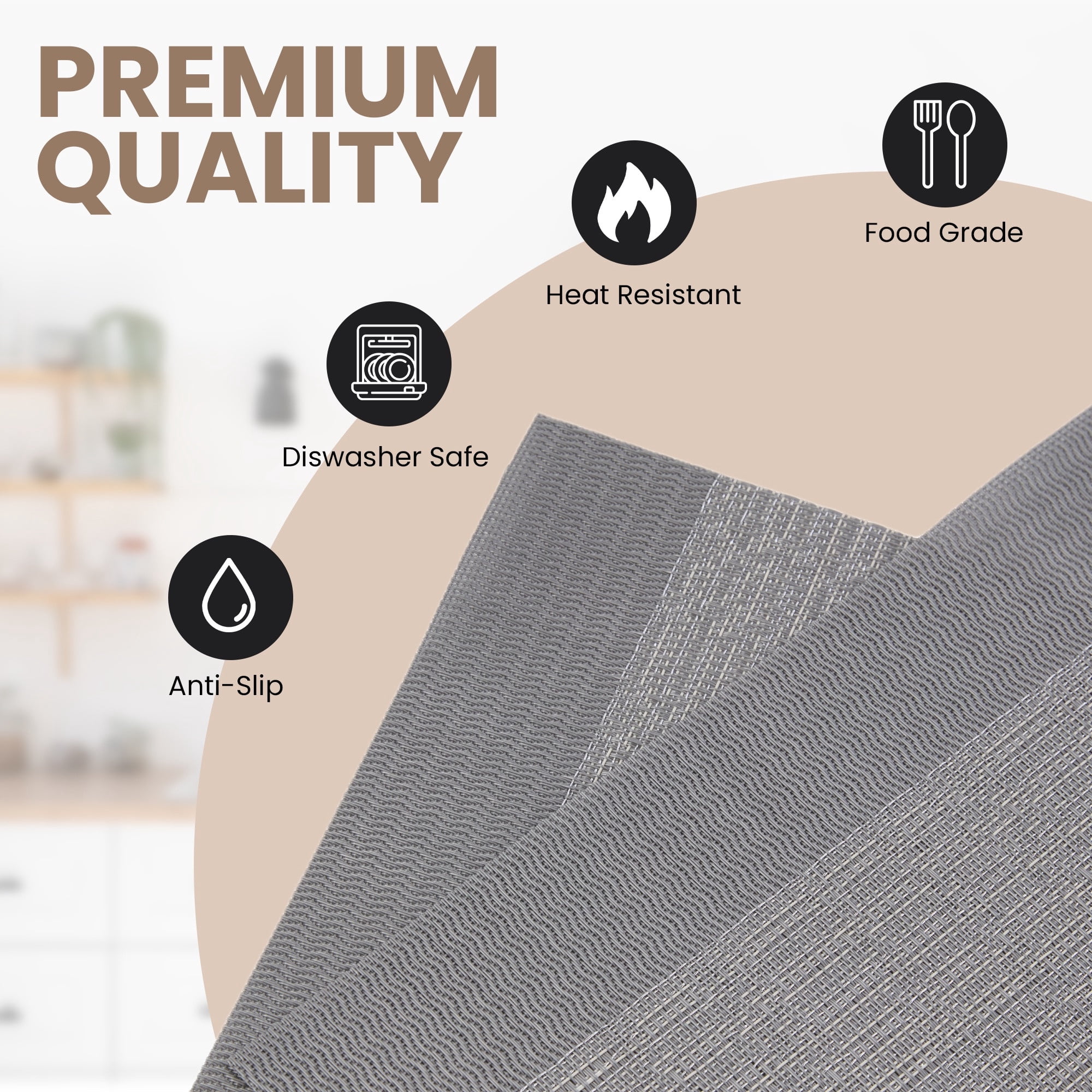 Dainty Home Set of 6 Placemats | Elegant and Durable | 12x18 in PVC Non-Slip Washable Place Mats | Tear-Resistant Heat | Resistant Placemats