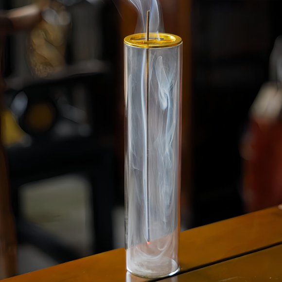 Quemador De Incienso De Cristal Para Varillas Con Recogedor De Cenizas, Quemador De Varillas De Incienso Para Meditación Y Sala De Yoga (Abrazadera Dorada)
