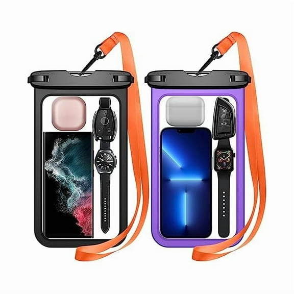 2 Pcs Waterproof Phone Pouch, [Up to 10" Large] Universal IPX8 Waterproof Cell Phone Case Dry Bag with Lanyard for iPhone 16 Pro Max/16E/15/14/13,Galaxy S25 Ultra/S24/S23 for Vacation -Purple