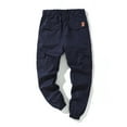 thumbnail image 3 of MAWCLOS Mens Cargo Pants Elastic Waist Trousers Solid Color Jogger Pant Fitted Hiking Drawstring Bottoms Navy Blue L, 3 of 3
