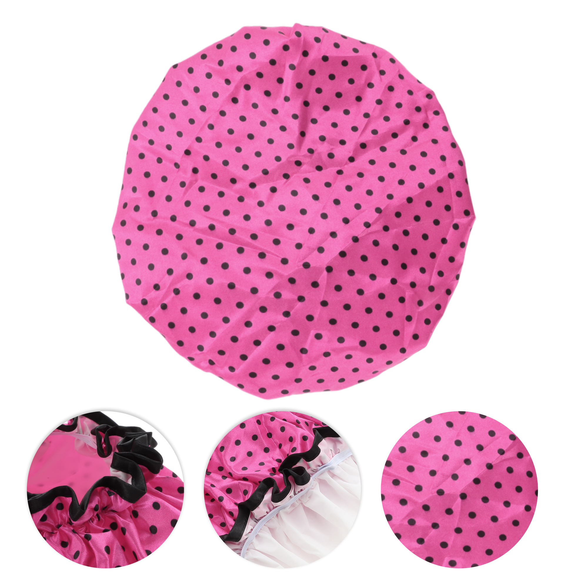Unique Bargains Women Double Layer Dots Shower Cap 1 Pc Rose Red, Black