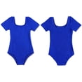 thumbnail image 4 of DPOIS Kids Girls Strechy Short Sleeve Ballet Dance Gymnastics Leotard Dark Blue 3, 4 of 7