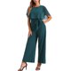 thumbnail image 2 of Mono de manga rizada Inspire Chic para mujer, casual elegante, con cinturón en la cintura, pantalones de pierna ancha, atuendo de una pieza, S Verde Oscuro, 2 of 6
