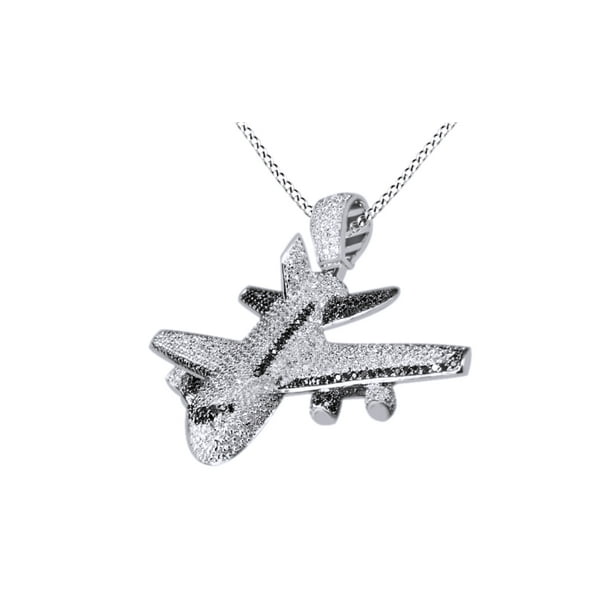 Jewel Zone Us Rapper Style Hip Hop Plane Charm Franco Pendant Necklace In 14k White Gold Over Sterling Silver Walmart Com Walmart Com