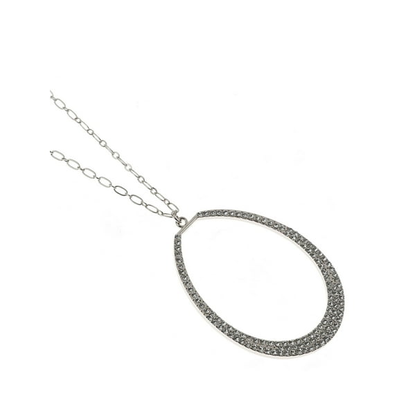 Time and Tru Woman's Oval Pendant Necklace, Rhodium