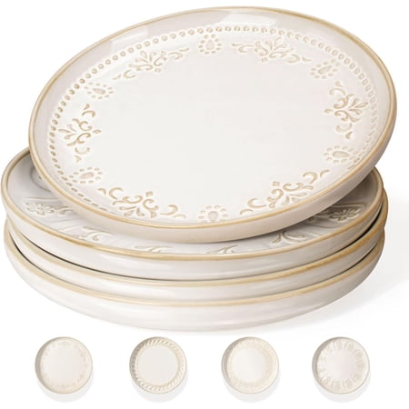 Artena Salad Plates Set Of 4, 8.5 Inch Embossed Appetizer Plates, Ceramic Dessert Plates, Small Dinner Plates, Kitchen Plates With Lipped Edges, Microwave Oven Dishwasher Safe (Multiple Patterns)