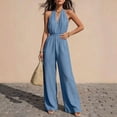 thumbnail image 5 of Edvintorg Women's Summer One Piece Jumpsuits Dressy Casual Sleeveless V-Neck Wide Leg Rompers Jumpers with Pockets Travel Clothes, 5 of 8