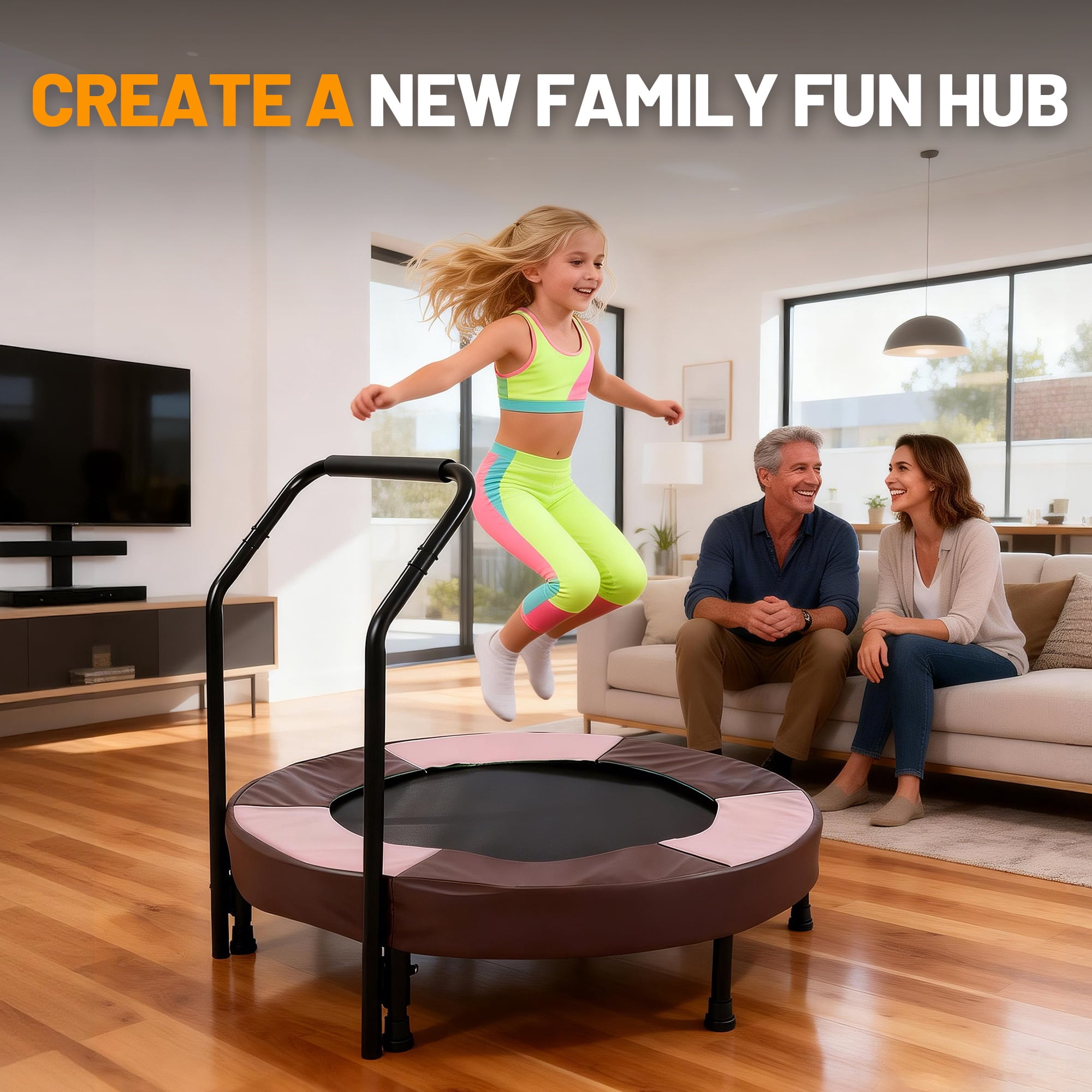 36 inch Mini Trampoline for Toddlers, SHINPT Foldable Trampoline for Kids for Birthday Gift, 36" Toddler Trampoline Indoor/Outdoor with Handle, Small Trampoline for Backyard, Patio, Lawn, Garden