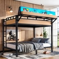 thumbnail image 3 of Leumius Full over Full Size Metal Bunk Bed with Storage Shelves and Pegboard, Bunk Bed Frame with USB Ports and LED Lights, Space-Saving for Teens and Adults Natural, 3 of 9