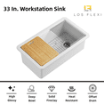 thumbnail image 3 of Los Flexi 33” × 19” White Kitchen Sink Fireclay Workstation Offset Drain Dual Mount Installation Deep Single Bowl Drying Rack Cutting Board Included, 3 of 14