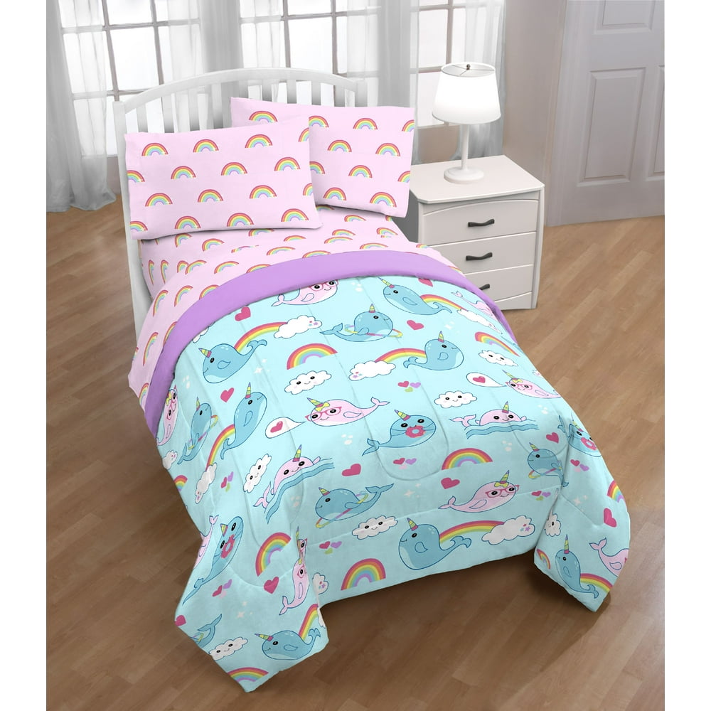 Trend Collector Narwhal and Rainbow Kids BedinaBag Twin Bedding Set