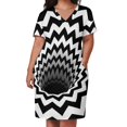 thumbnail image 2 of Vestido de novia con bolsillos sueltos, diseño de chevron óptico y negro (negro/blanco), vestido de verano para uso diario., 2 of 6