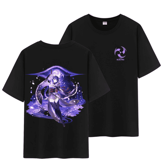 Qingyee Genshin Impact Unisex Full Wishes and Element Double Side Print 100% Cotton Daily Medium Weight Short Sleeve T Shirt