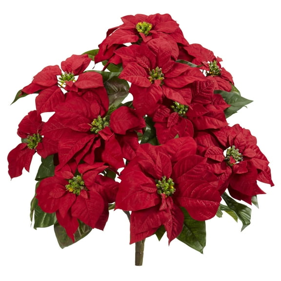 Nearly Natural 24" Poinsettia Plastic Artificial Plant (Set of 2), Red